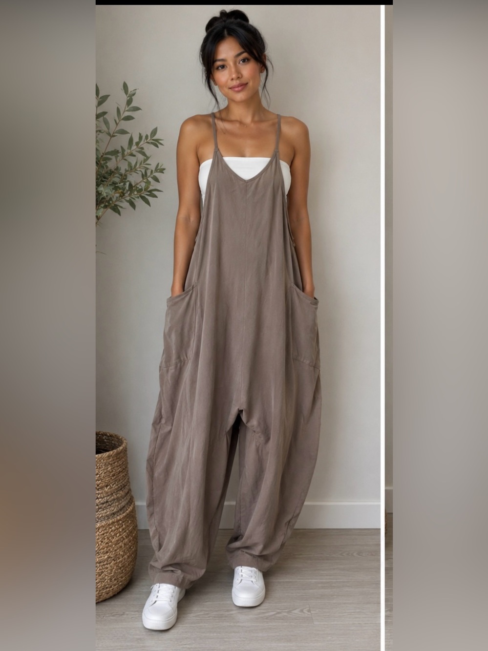 Free People Taupe Relaxed Harem Jumpsuit